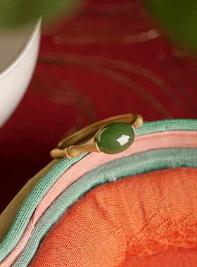 天然南红玛瑙碧玉竹节戒指可调节