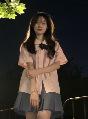 套装日系夏季短袖jk原创制服衬衫娃娃领学院风风琴褶基础款衬衣女