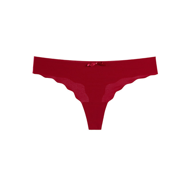 Burgundy ice silk one-piece low waist markless sports yoga fitness invisible t-line pants dance base underwear for women