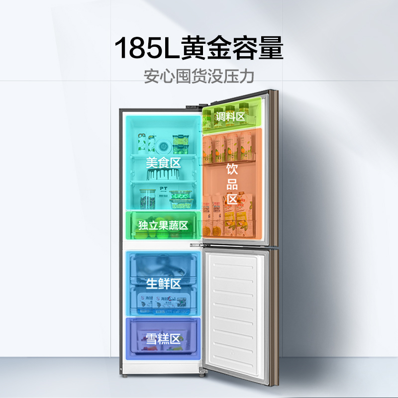 美的185L双门两门小型电冰箱家用租房宿舍用节能冷藏冷冻风冷无霜-图0