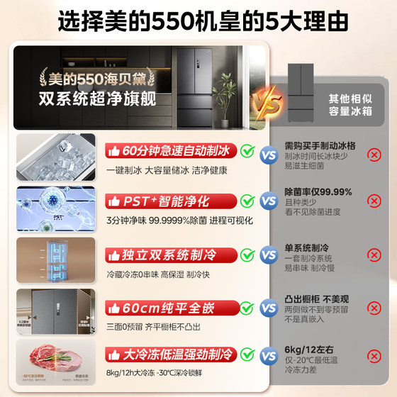 Midea M60 Jihuang 550 zero-embedded refrigerator with automatic ice making