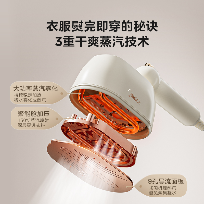美的熨斗挂烫机熨烫机小型蒸汽电烫斗烫衣服便携式家用手持挂烫机-图0