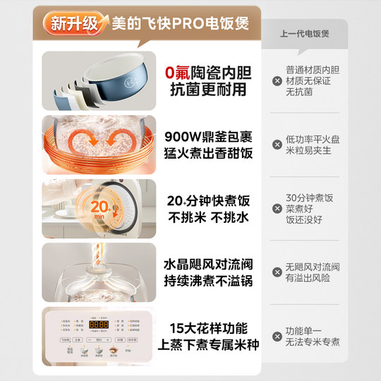 美的电饭煲锅家用4升大容量3到4人多功能快速煮饭锅飞快小电饭锅
