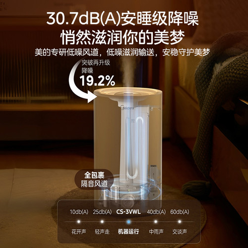 美的加湿器家用卧室静音孕妇婴儿客厅空调房大喷雾空气小型喷雾器 - 图3