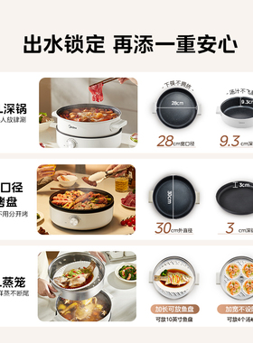 美的多功能料理锅电煮锅分体式家用电火锅蒸煮炒煎一体炒锅烤肉机