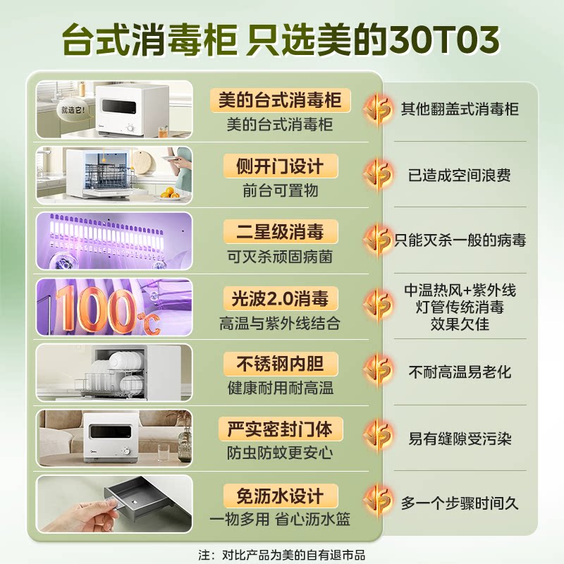 美的304不锈钢台式消毒柜30T03