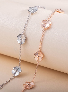 新款幸运四叶草黄金色手链女纯银色s925防过敏防掉色简约百搭休闲