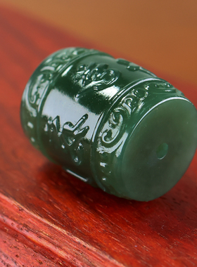 新疆和田玉六字真言桶珠青玉手串男配饰单珠天然玉石桶珠手串女