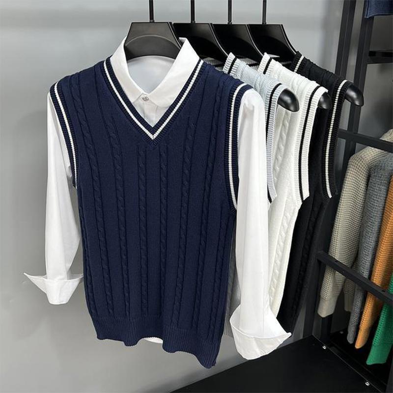 Sweater vest men's vest slim V-neck spring and autumn men's sleeveless vest sweater knitted jacket slim trend