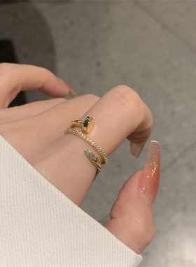 超闪轻奢满钻钉子开口戒指女