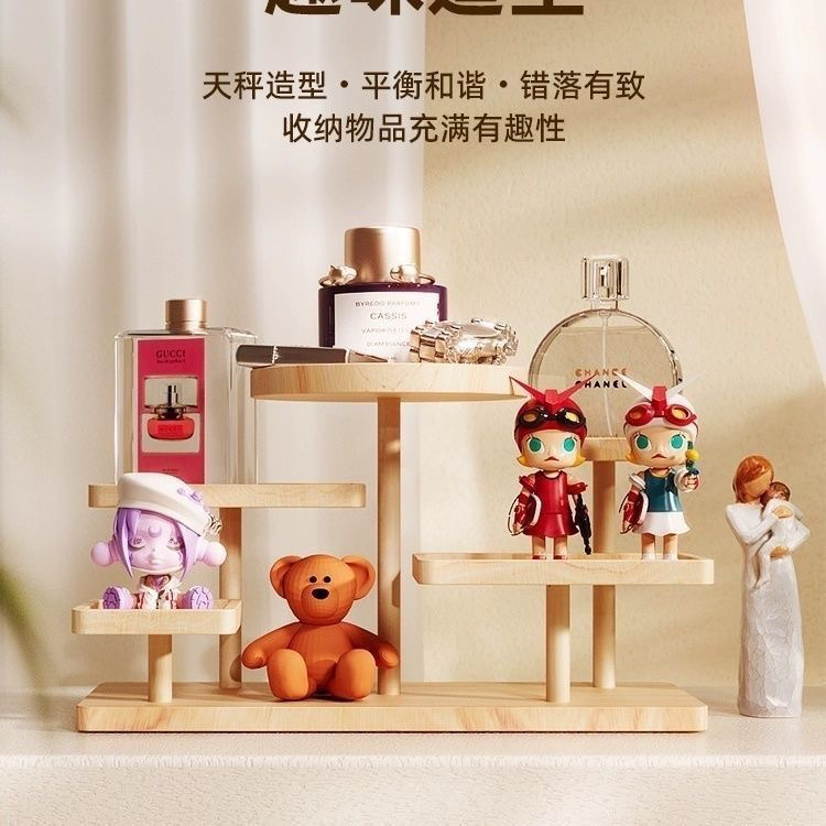 Pine wood rack display rack desktop cosmetics multi-layer storage rack photo props decorative figure storage rack