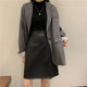 Plus size fat mm irregular slit A-line small leather skirt