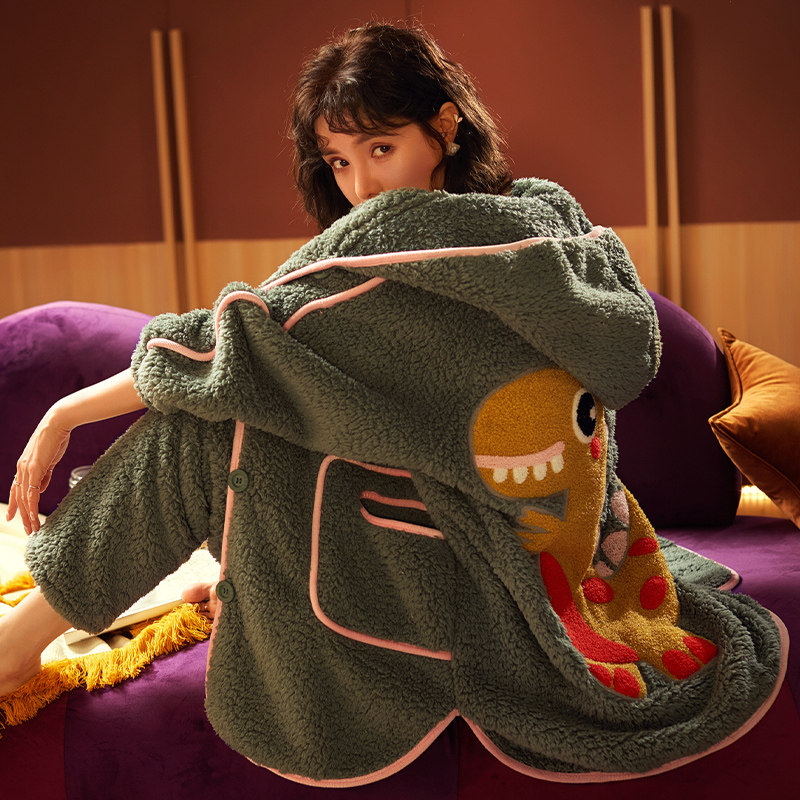 2020新款珊瑚绒秋冬款卡通恐龙睡衣 熙泽陌睡衣/家居服套装