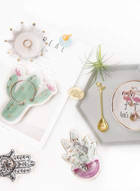 仙人掌火烈鸟项链耳环摄影小摆件