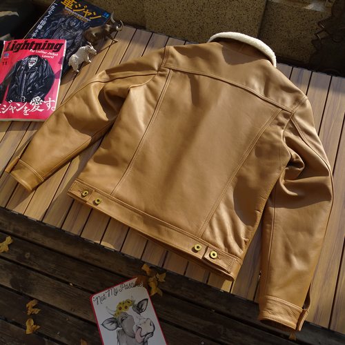 【赔本抛售】羊皮毛一体毛领3M棉保暖内里牛皮短款风暴骑士牛仔 - 图2