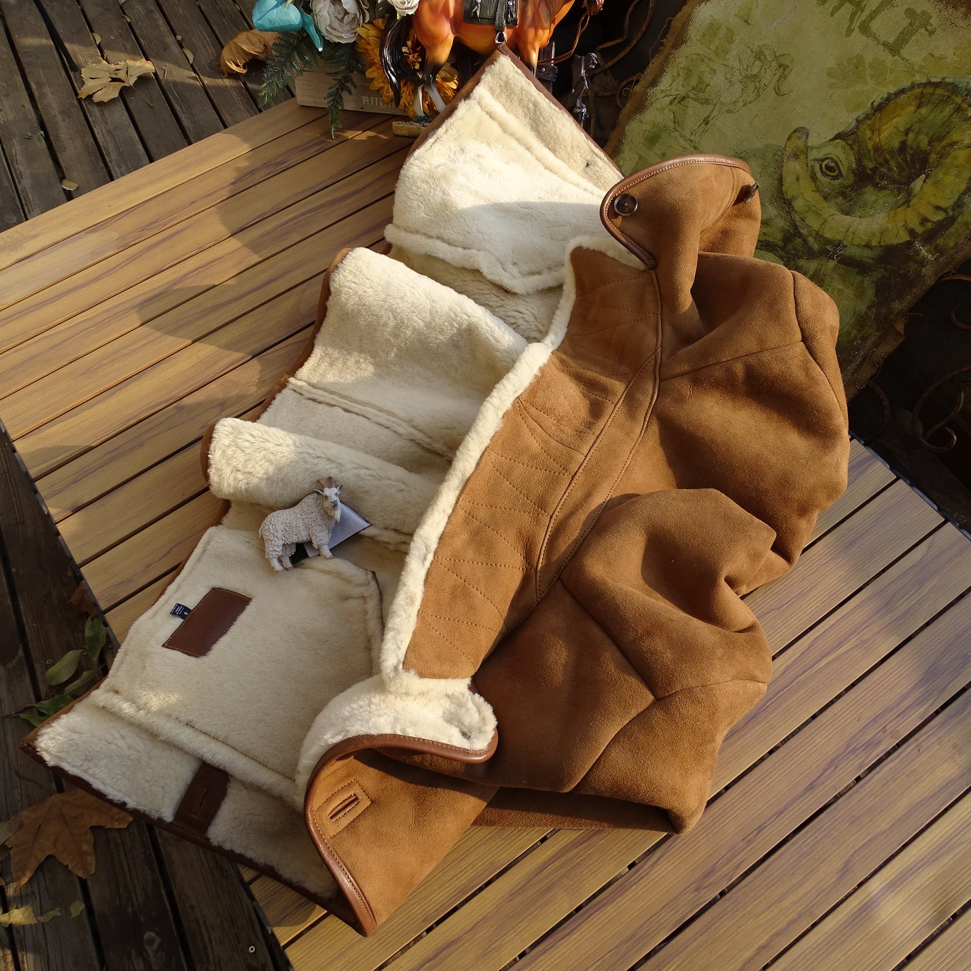 外贸出口美式复古牧场主澳洲原生态羊皮毛一体中款保暖真皮衣男女,淘宝优惠券,粉丝福利购,淘宝优惠卷