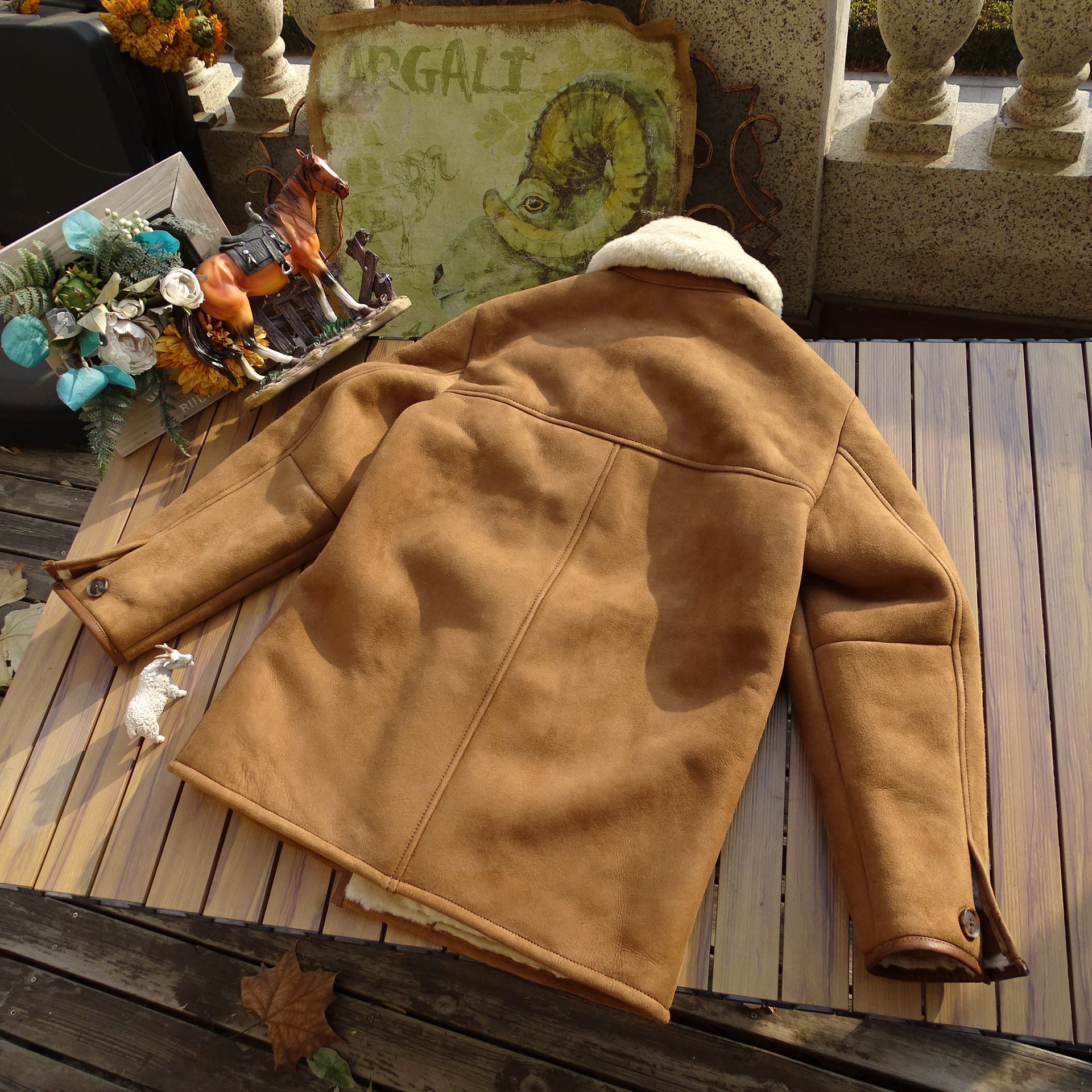 外贸出口美式复古牧场主澳洲原生态羊皮毛一体中款保暖真皮衣男女,淘宝优惠券,粉丝福利购,淘宝优惠卷