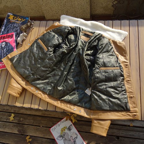 【赔本抛售】羊皮毛一体毛领3M棉保暖内里牛皮短款风暴骑士牛仔 - 图1