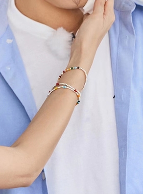 陈乔恩同款手链S925纯银彩色串珠