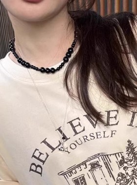 WXLSTUDIO吾小历同款黑色串珠项链女小众设计感毛衣锁骨链新款潮