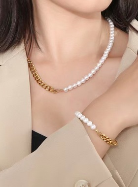 王子文同款钛钢珍珠项链~高品质