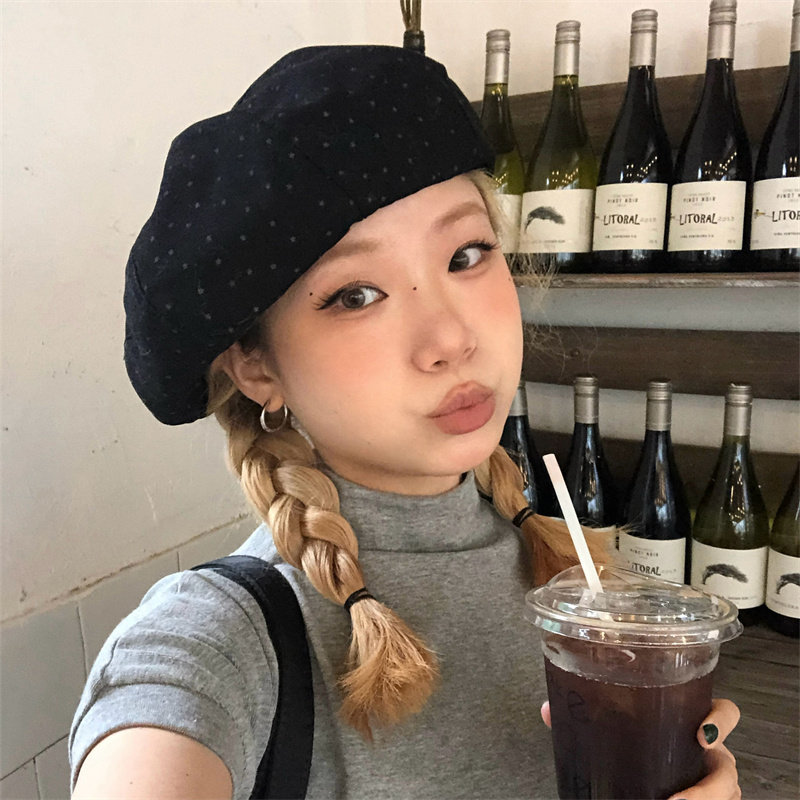 【miu系穿搭】韩版复古满天星贝雷帽子女百搭显脸小时髦八角帽潮