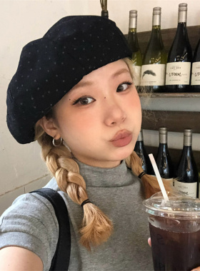 miu系穿搭复古满天星贝雷帽子女