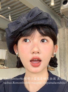 甜美可爱双层大蝴蝶结牛仔贝雷帽