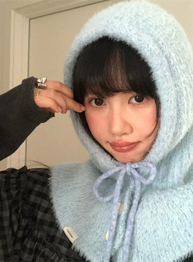 显白蓝色巴拉克拉法帽围脖帽子潮