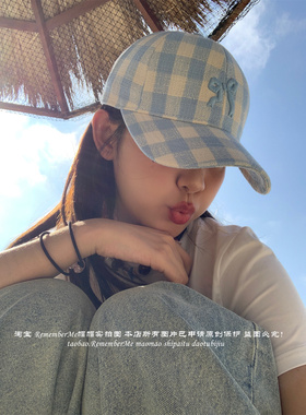 粉色蝴蝶结刺绣棒球帽透气遮阳帽