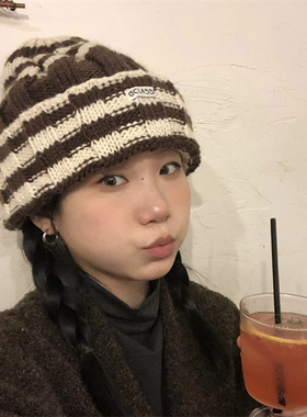 适合圆脸的条纹尖尖帽宽松有弹力