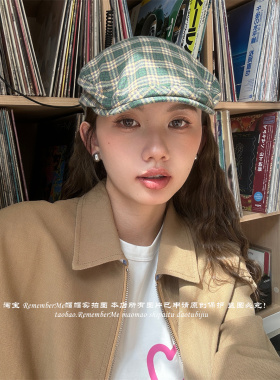 早秋彩色千鸟格前进帽时髦鸭嘴帽