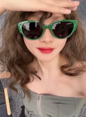 显白高级绿色猫眼墨镜夏季太阳镜