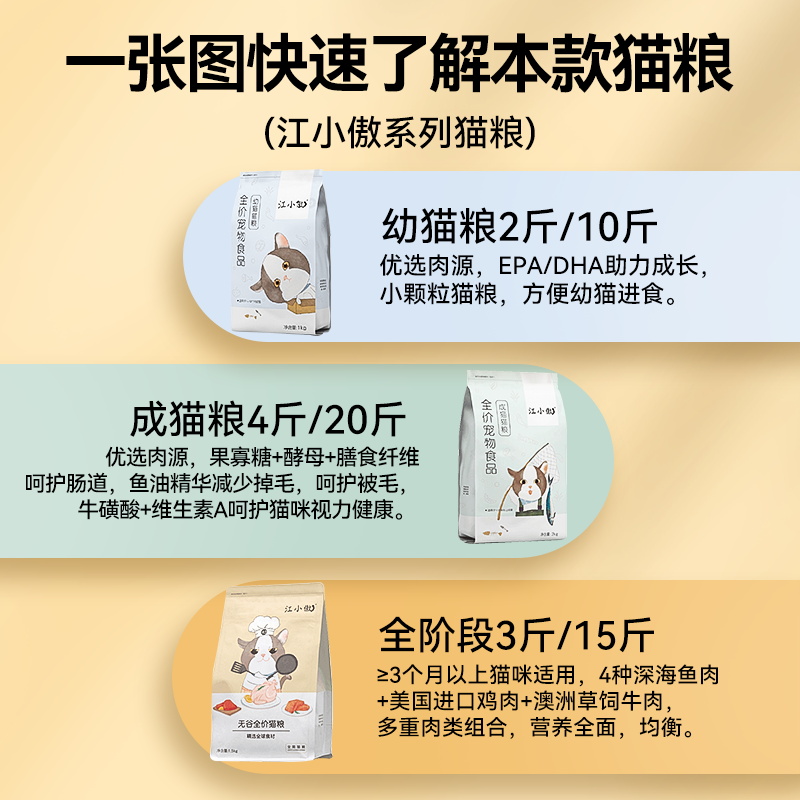 江小傲猫粮成猫幼猫2/3/4斤官方授权旗舰店增肥发腮全价无谷猫粮