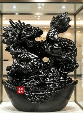天然墨玉木质龙雕刻十二生肖摆件客厅黑曜石黑龙工艺品补角装饰