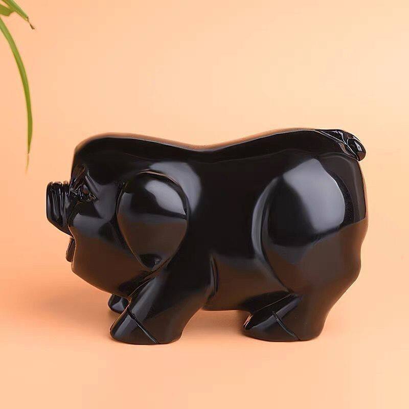 天然黑曜石招财风水猪摆件招财吉祥物客厅玄关镇宅办公桌开业礼品