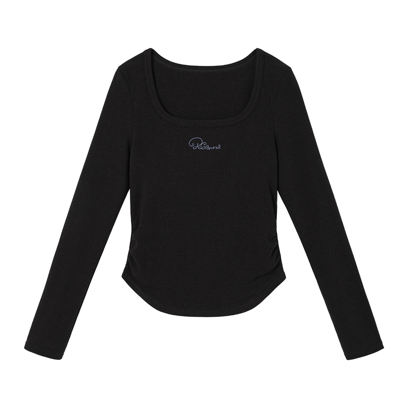 PSO Brand女装发热保暖磨毛针织刺绣方领长袖T恤打底修身上衣内搭 - 图3