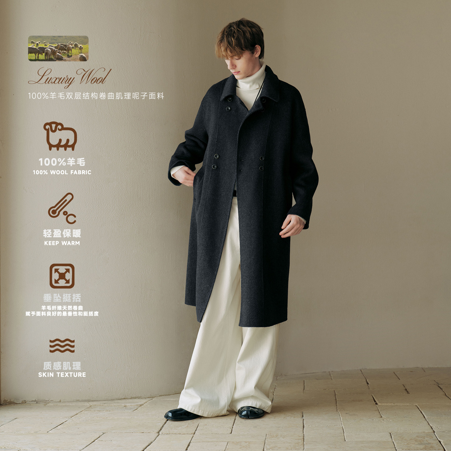 PSO Brand男装女装【100%羊毛】 LP风双排扣长款呢子大衣毛呢外套,淘宝优惠券,粉丝福利购,淘宝优惠卷