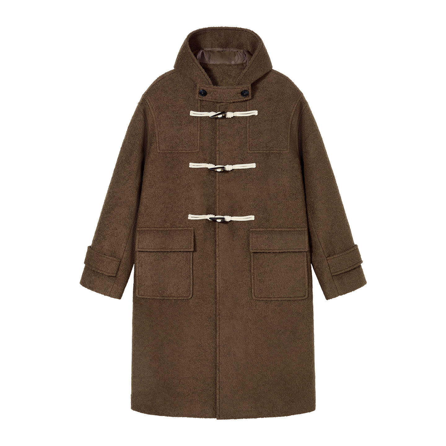 PSO Brand男装女装羊毛连帽中长款牛角扣大衣毛呢女款外套高级感 - 图3