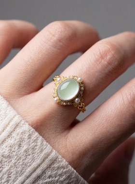 今饰有约复古嫩绿色戒指女简约