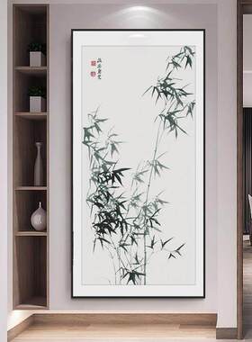 竹子挂画新中式玄关装饰画入户走