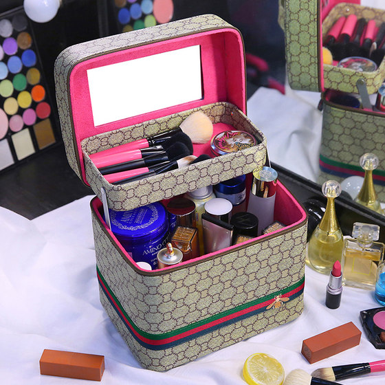 Big brand cosmetic bag with mirror for women portable large capacity