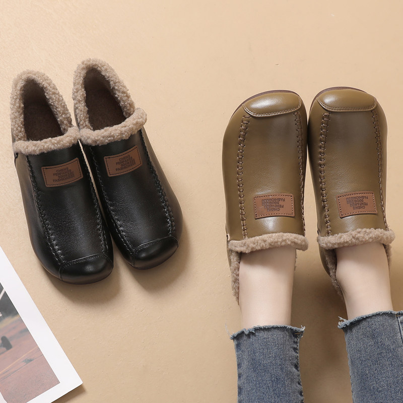 真皮加绒毛毛女鞋冬季牛筋软底舒适妈妈鞋大码平底中老年保暖棉鞋,淘宝优惠券,粉丝福利购,淘宝优惠卷