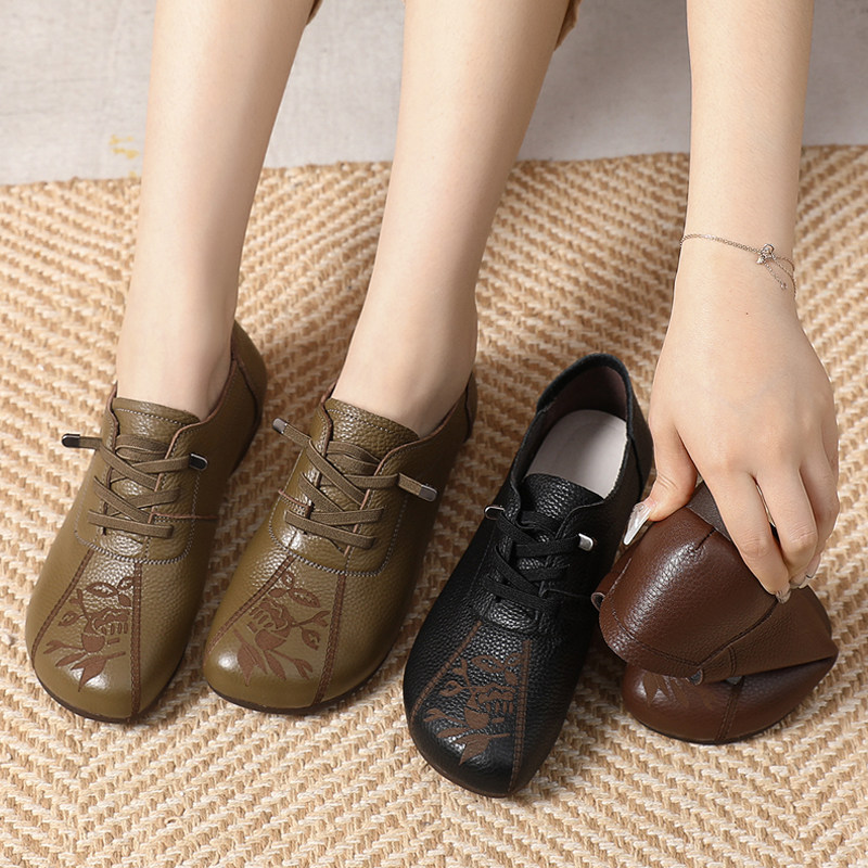 真皮超软妈妈鞋春秋复古软底皮鞋大码平底女鞋中老年深口脚肥单鞋,淘宝优惠券,粉丝福利购,淘宝优惠卷
