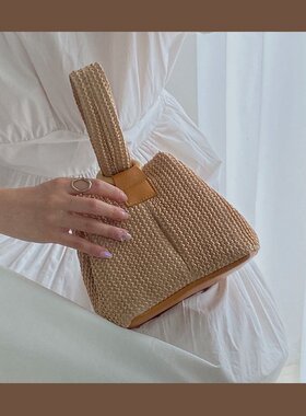 山姆进口少女可爱手提草编包女2026新款小众个性夏天链条包单肩编