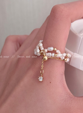 天然异性小米粒珍珠戒指