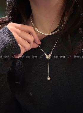 2件套 珍珠项链高级感轻奢小众复古叠戴配饰女秋冬气质百搭锁骨链