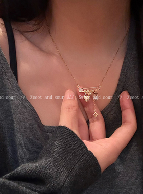 韩国小众回形针吊坠项链女秋冬复古设计高级感卫衣锁骨链毛衣链潮