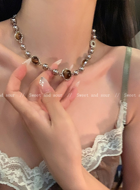 高级感虎眼拼接嘻哈2024新款项链