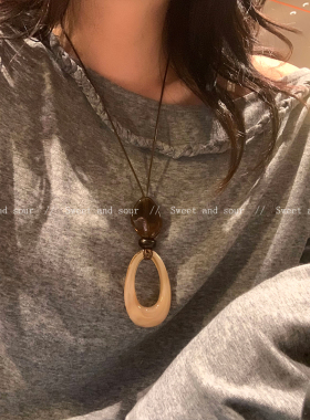 秋冬复古晕染不规则吊坠项链高级感轻奢小众设计可调节毛衣锁骨链